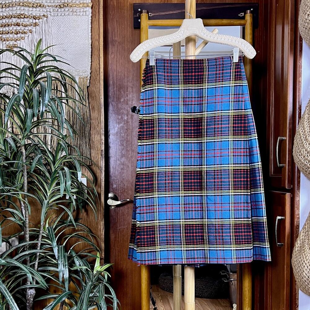 Vintage The Scotch House Women XS Anderson Tartan Kilt Skirt Pleated Wrap Buckle